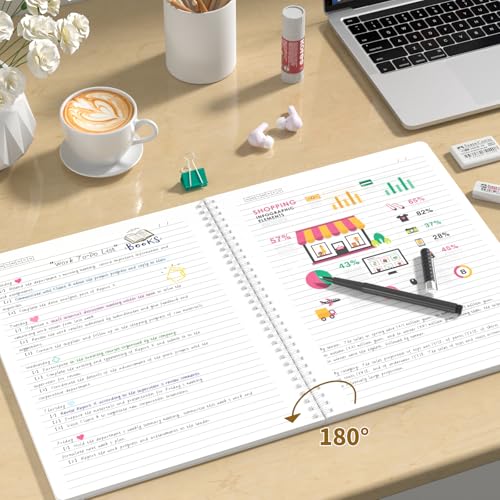 Oucaru Spiral Notebook A4 College Wide Ruled Notebooks 4 Pack 8.5" x 11" Journaling Notebooks 140 Pages 100GSM Gradient Small Lined Notebooks Waterproof PP Cover for Note Taking for Work School Business Travel - Image 4