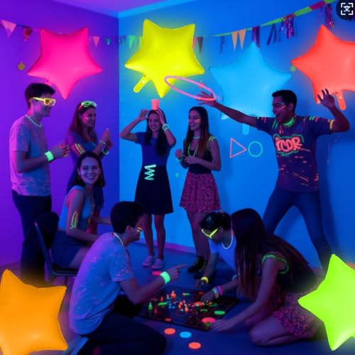 Vertintong 12 Pcs 22 Inches Star Glow in the Dark Neon Balloons Glow Party Supplies Neon Foil Balloons 90 80s Hip Hop for Halloween Christmas Birthday Wedding Anniversary Backdrop Decor - Image 5