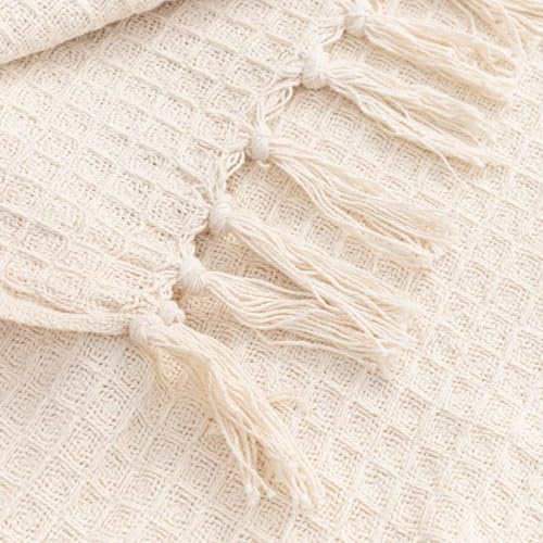 TIB ® Cotton Throw Blanket, 125x150 cm, Throws for Sofa and Couch 3 Seater 120 TC with Fringes, (Beige), TC - 120 - Image 4