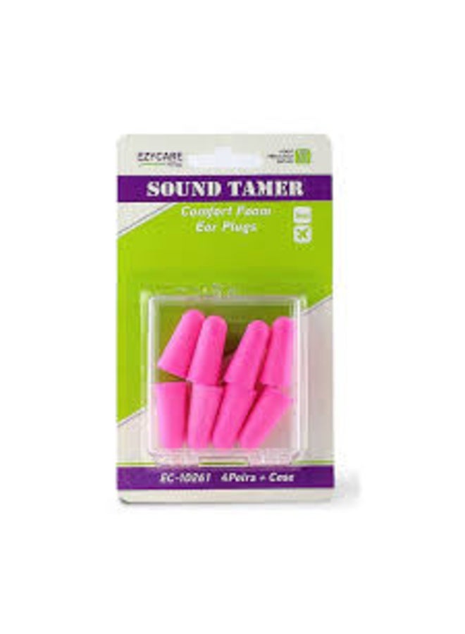 EZYCARE Sound Tamer Comfort Foam Ear Plugs with Case, 4 Pairs, Pink