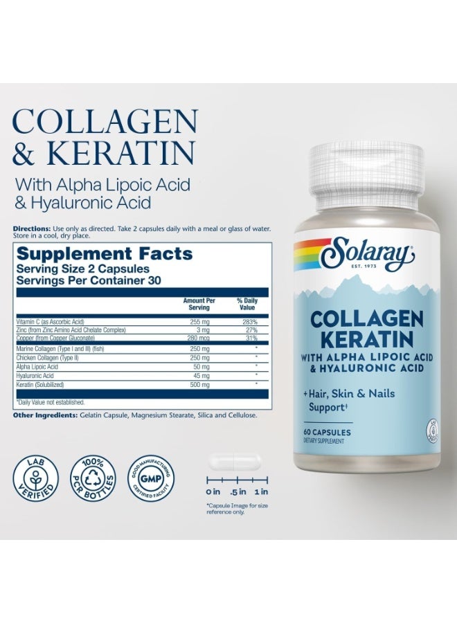 SOLARAY Collagen Keratin Capsules With Alpha Lipoic Acid & Hyaluronic Acid For Hair, Skin, & Nails, Pack of 60 - Image 2