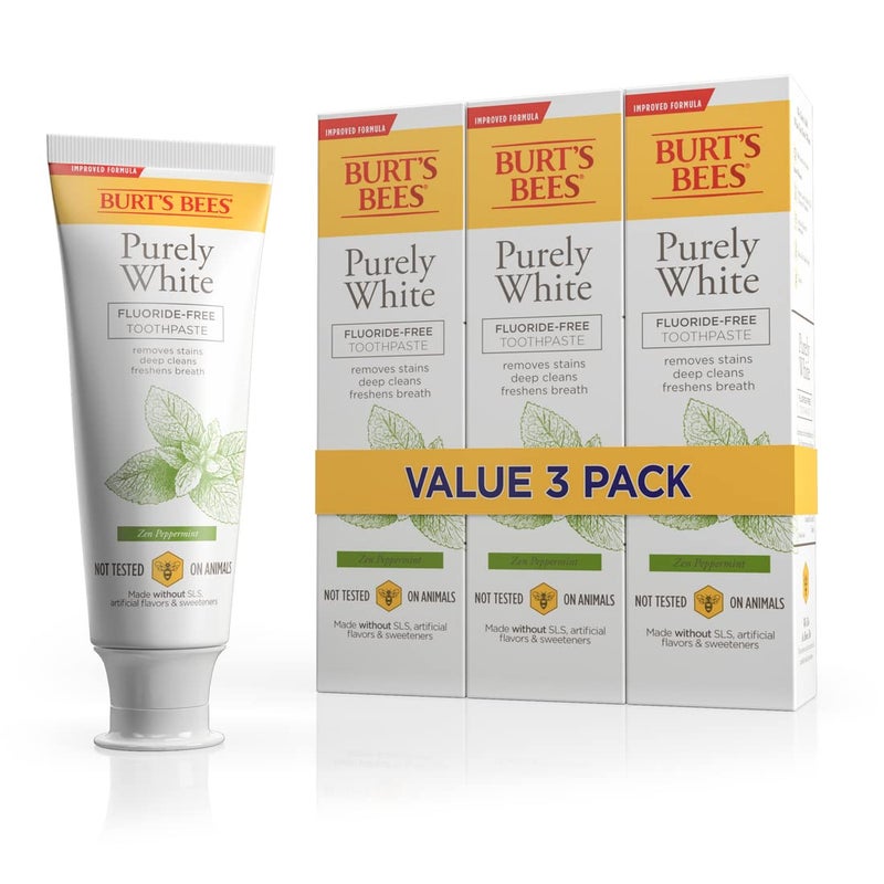 Burt's Bees Toothpaste, Natural Flavor, Fluoride-Free, Purely White, Zen Peppermint, 4.7 oz, Pack of 3 - Image 1