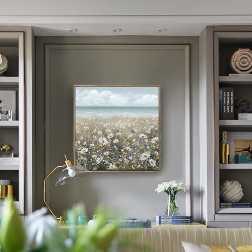 amatop Framed Wall Art for Bedroom Decor Farmhouse Boho Beach Coastal Vintage Floral Ocean Wall Picture Daisy Flowers Sea Canvas Print Nautical Neutral Seascape Artwork for Home Living Room Bedroom Office - Image 3
