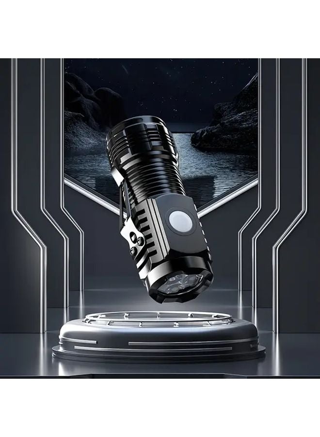 Black Pocket Sized LED Flashlight USB Rechargeable 5 Modes Metal Clip Bright Lumen - Image 1