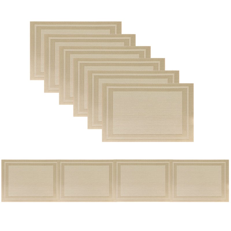 Xmkuwa Xmkuwa Placemats Washable PVC Table Mats Woven Vinyl Placemat for Dining Table Place Mats Set 6 Placemats and 1 Table Runner BeigeFrames 