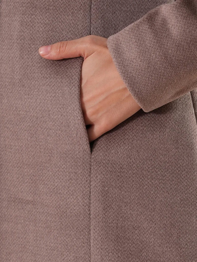 globus Globus Women Self Design Stand Collar Tailored Fit Winter Overcoat