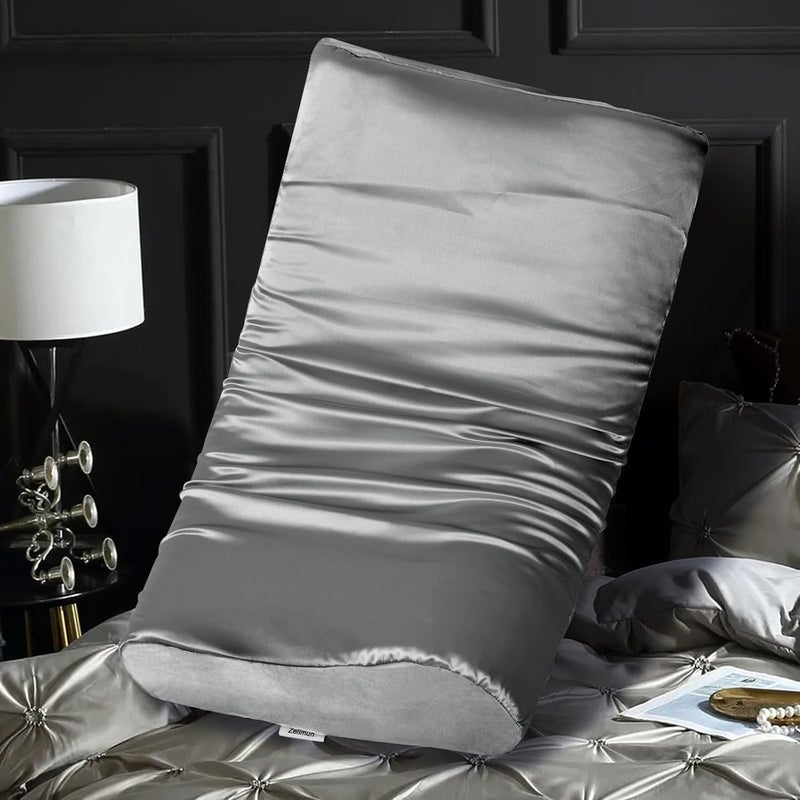 Zelimun Satin Pillowcase for Contour Memory Foam Pillows, 61x36x13x9 Cervical Pillow Case, Soft Pillow Cover for Sleeping Pillows (Grey) - Image 1