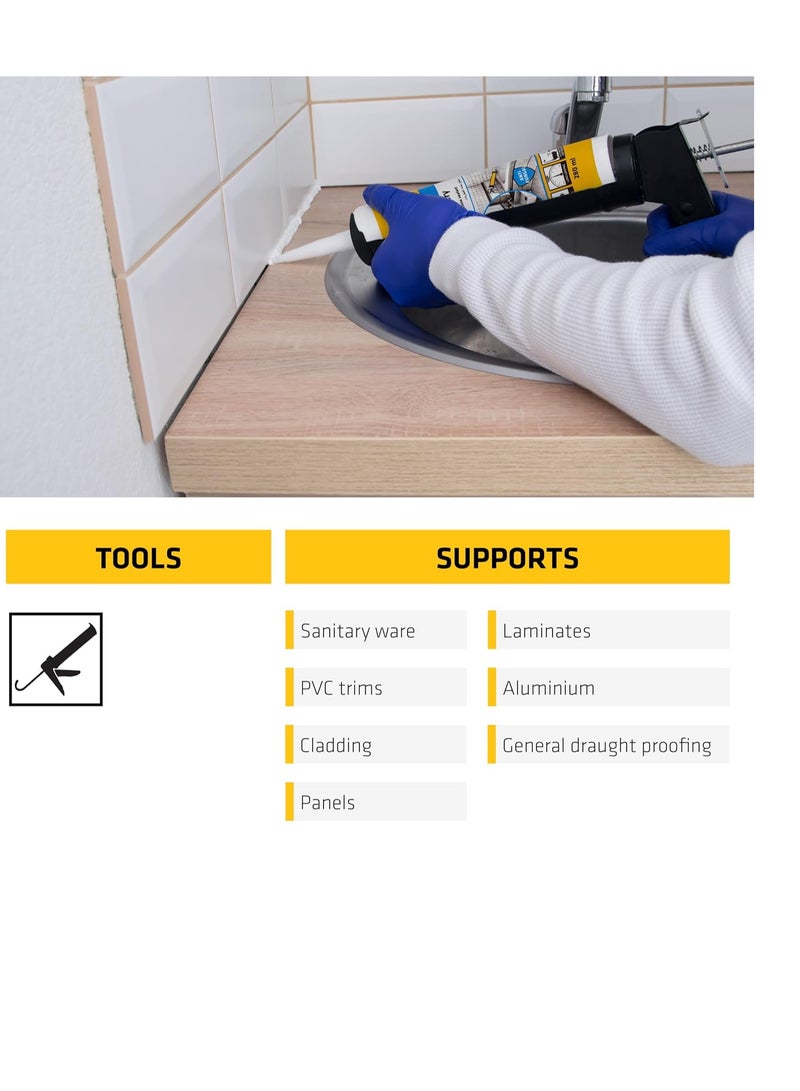 SIKA سيكا سيكاسيل-117 مانع تسرب سيليكوني أسيتوكسي شفاف ومضاد للفطريات للاستخدامات الصحية، مقاوم للعوامل الجوية، خرطوشة 280 مل - Image 2