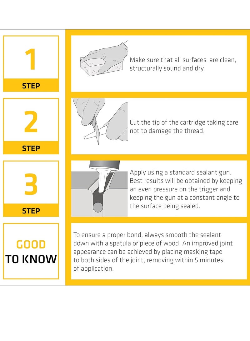 SIKA سيكا سيكاسيل-117 مانع تسرب سيليكوني أسيتوكسي شفاف ومضاد للفطريات للاستخدامات الصحية، مقاوم للعوامل الجوية، خرطوشة 280 مل - Image 3