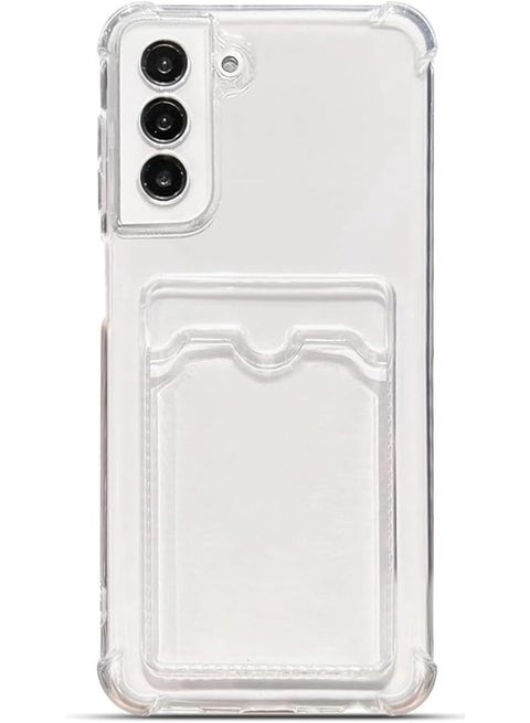 جراب موبايل شفاف بتصميم محفظة متوافق مع هاتف سامسونج جالاكسي اس 21 بلس _ مطور بفتحة للبطاقات نحيف من البولي يوريثين الحراري الناعم ومضاد للصدمات حامل بطاقات لطيف _ شفاف