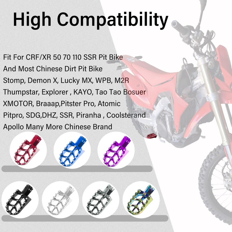 JXPANG Dirt Bike Foot Pegs, CNC Anti-Slip Foot Pedals For 50cc 70cc 80cc 90cc-125cc XR50 XR70 XR110 CRF50 CRF70 CRF110 SSR CT200U KAYO SDG Apollo RFZ Pit Bike Mini Bike Foot Pegs Footrest (Black) - Image 4