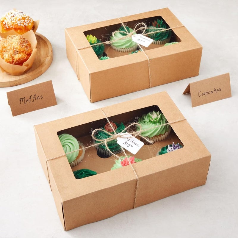 Juvale 24 Pack Cupcake Containers with Windows 6 x 6 Boxes with 4 Count Inserts for Muffins Kraft Paper - Image 3