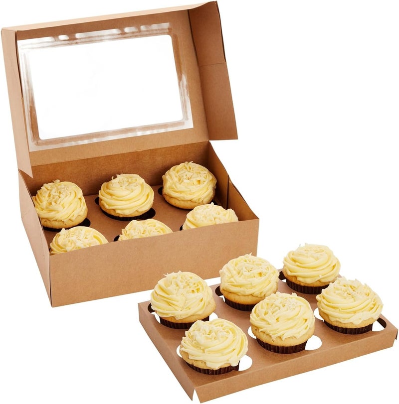 Juvale 24 Pack Cupcake Containers with Windows 6 x 6 Boxes with 4 Count Inserts for Muffins Kraft Paper - Image 5