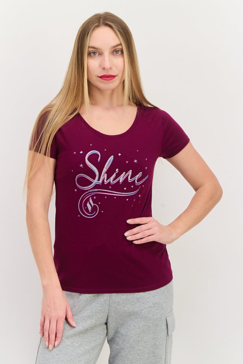 SKECHERS Women Sportswear Fit Short Sleeve Training T-Shirts, Dark Purple Combo  - Image 1