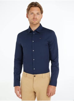 TOMMY JEANS Men's Stretch Slim Fit Casual Shirt, Black  - Image 1