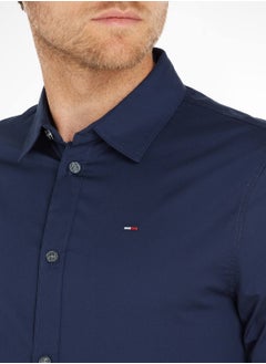 TOMMY JEANS Men's Stretch Slim Fit Casual Shirt, Black  - Image 4