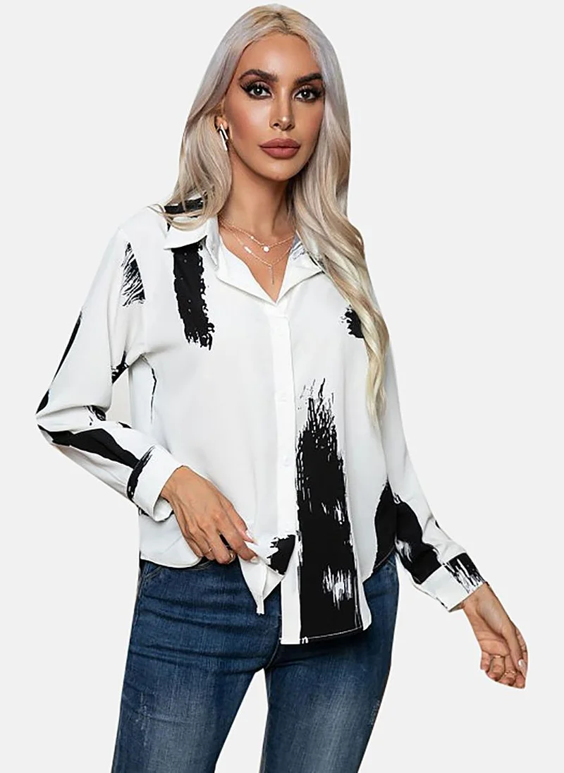 YUNIQEE White Printed Slim Fit Shirt