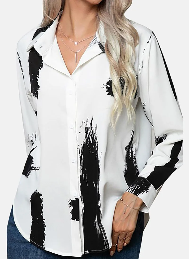 YUNIQEE White Printed Slim Fit Shirt