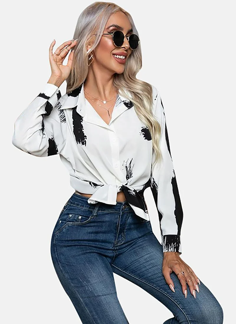 YUNIQEE White Printed Slim Fit Shirt