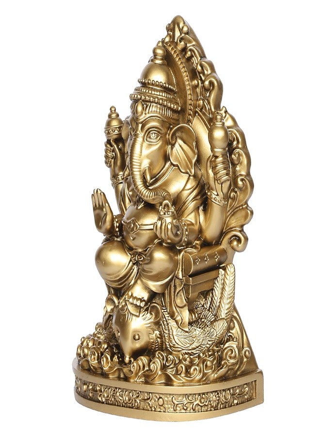 ARTVARKO Ganesh Bhagwan Idol Ganpati Cold Cast Resin Ganesha Statue Murti Statue for Home Office Entrance Decor Diwali Gift (Height 17 cm Gold) - Image 4