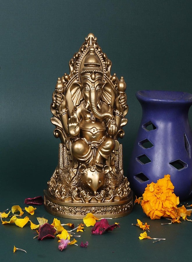 ARTVARKO Ganesh Bhagwan Idol Ganpati Cold Cast Resin Ganesha Statue Murti Statue for Home Office Entrance Decor Diwali Gift (Height 17 cm Gold) - Image 2