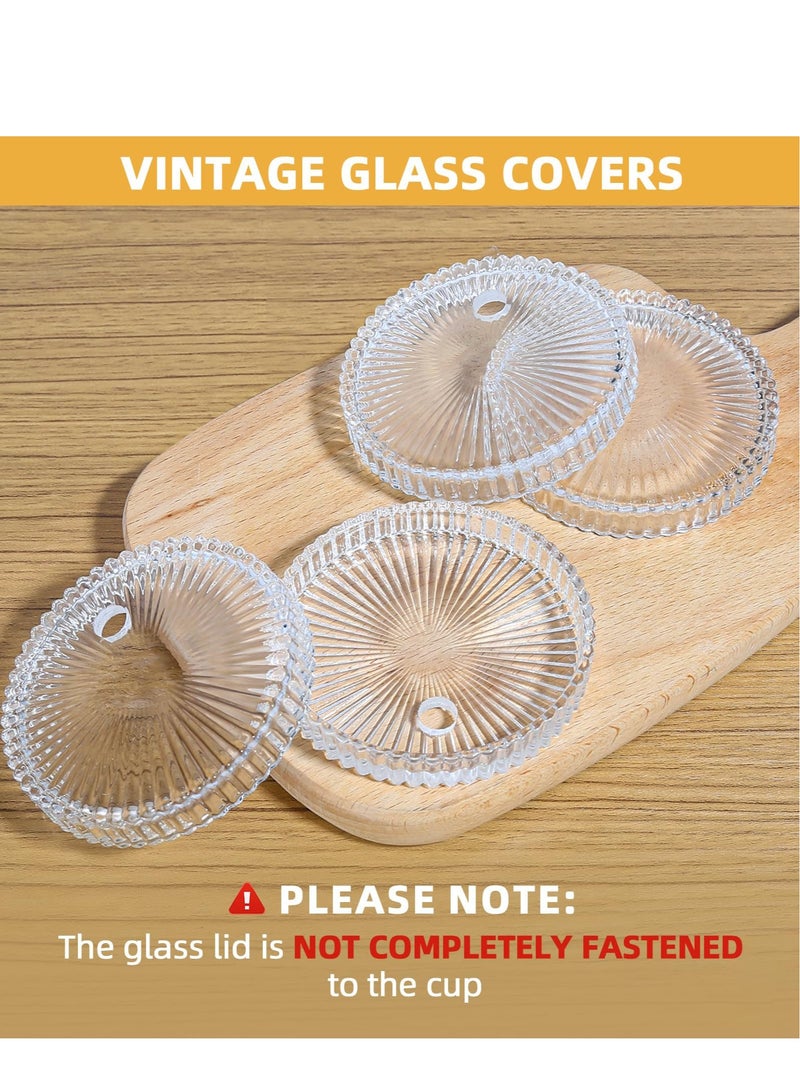 Excefore أكواب القهوة المثلجة ، زجاجيات مضلعة مع أغطية وقش ، مجموعة أكواب للشرب عدد 4 ، زجاجيات عتيقة بسعة 14 أونصة للقهوة المثلجة - Image 2