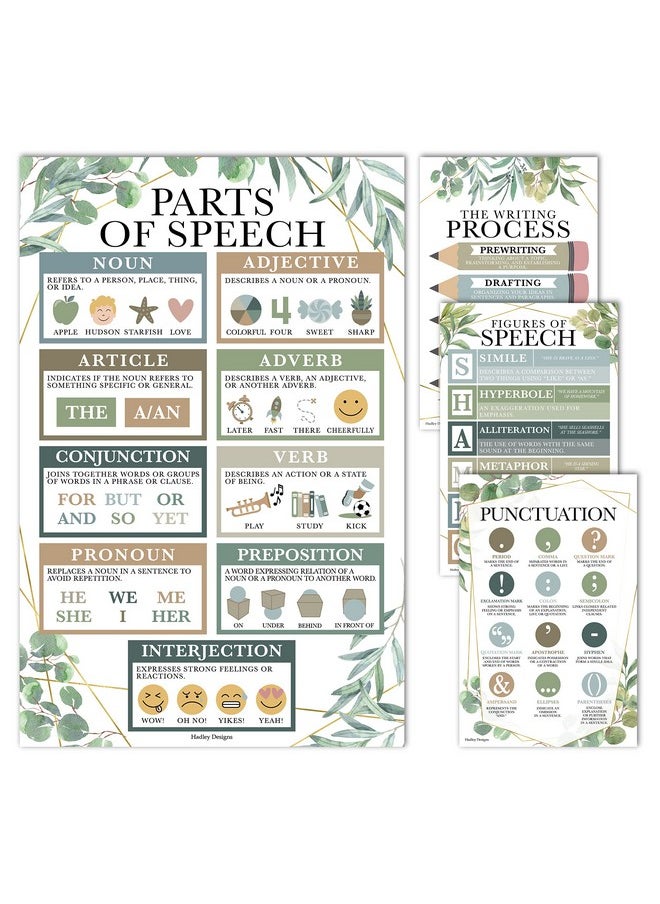 Hadley Designs Hadley Designs 4 Greenery Grammar Posters for Language Arts - ELA Posters Classroom, Parts of Speech Posters for Elementary, Punctuation Posters for Classroom  - Image 1
