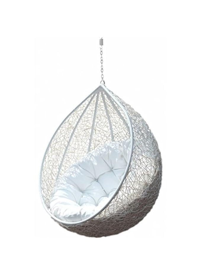 OUTAREA OUTAREA Single Seater Swing Chair Without Stand Cushion Outdoor Indoor Balcony Garden PatioPowder Coated FrameUV Protected WickerPremium CushionWhite 