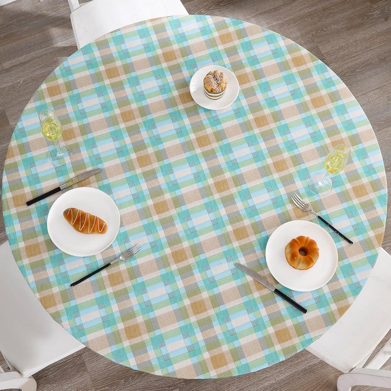 Walrus Round Vinyl Fitted Tablecloth with Flannel Backing Elastic Edge Design Table Cover Waterproof Oil-Proof PVC Table Cloth Stain-Resistant Best for 57"-66" Round - Image 1