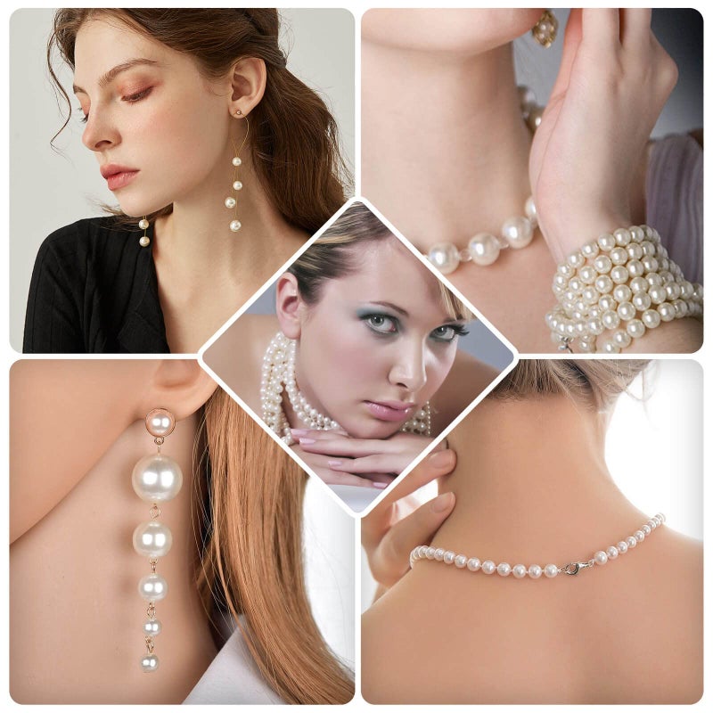 anezus Pearl Beads for Craft, Anezus 500pcs Ivory Faux Fake Pearls, 10 MM Small Sew on Pearl Beads with Holes for Jewelry Making, Bracelets, Necklaces, Hairs, Crafts, Decoration and Vase Filler - Image 2