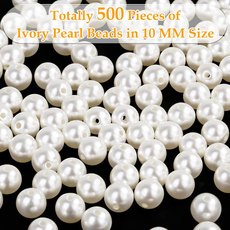 anezus Pearl Beads for Craft, Anezus 500pcs Ivory Faux Fake Pearls, 10 MM Small Sew on Pearl Beads with Holes for Jewelry Making, Bracelets, Necklaces, Hairs, Crafts, Decoration and Vase Filler - Image 4