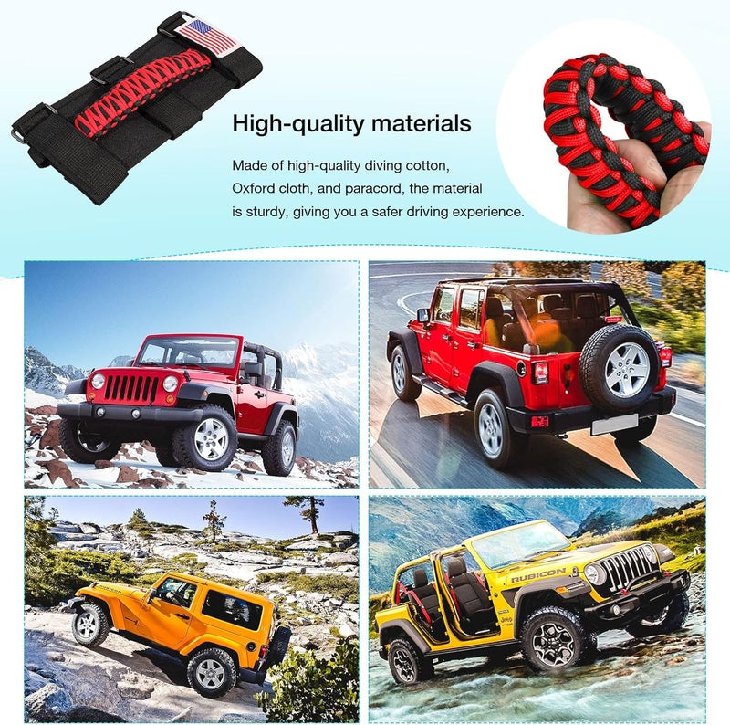 Gaizon 4 Pack Grab Handles Roll Bar Paracord Handgrip Handles with American Flag for Jeep Wrangler YJ TJ JK JL, Gladiator JT 1955-2022 (Red) - Image 5