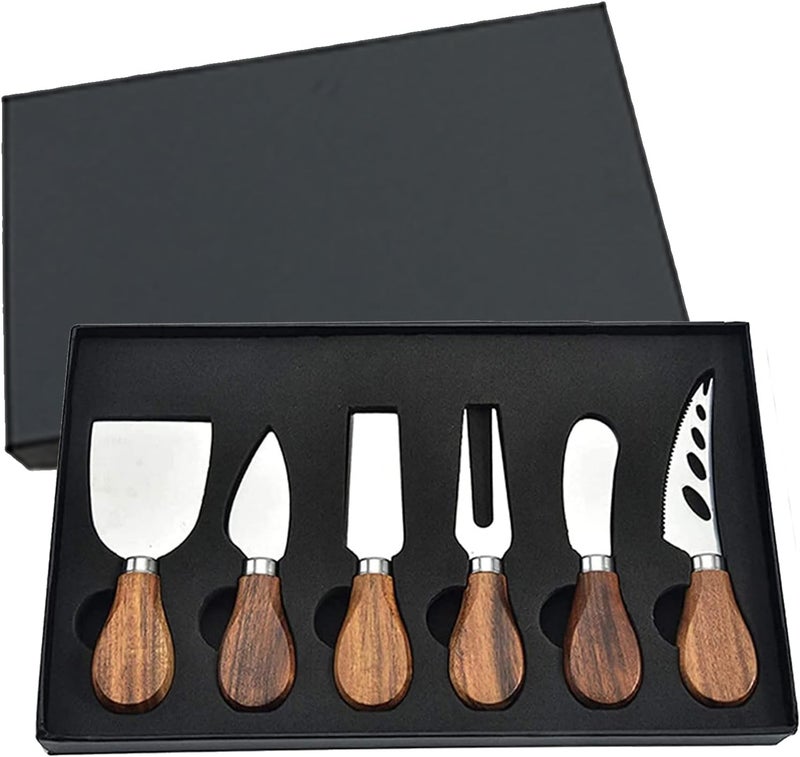 KT-GARY Cheese Knives with Cheese Slicer Cheese Cutter Cheese Fork,Cheese Spreading Knife for Charcuterie Boards and Cutlery Gift Set,6 Pieces Cheese Knife Set with Bamboo Wood Handle Steel Stainless - Image 1