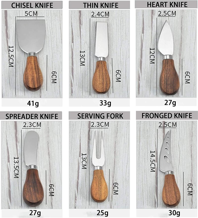 KT-GARY Cheese Knives with Cheese Slicer Cheese Cutter Cheese Fork,Cheese Spreading Knife for Charcuterie Boards and Cutlery Gift Set,6 Pieces Cheese Knife Set with Bamboo Wood Handle Steel Stainless - Image 4