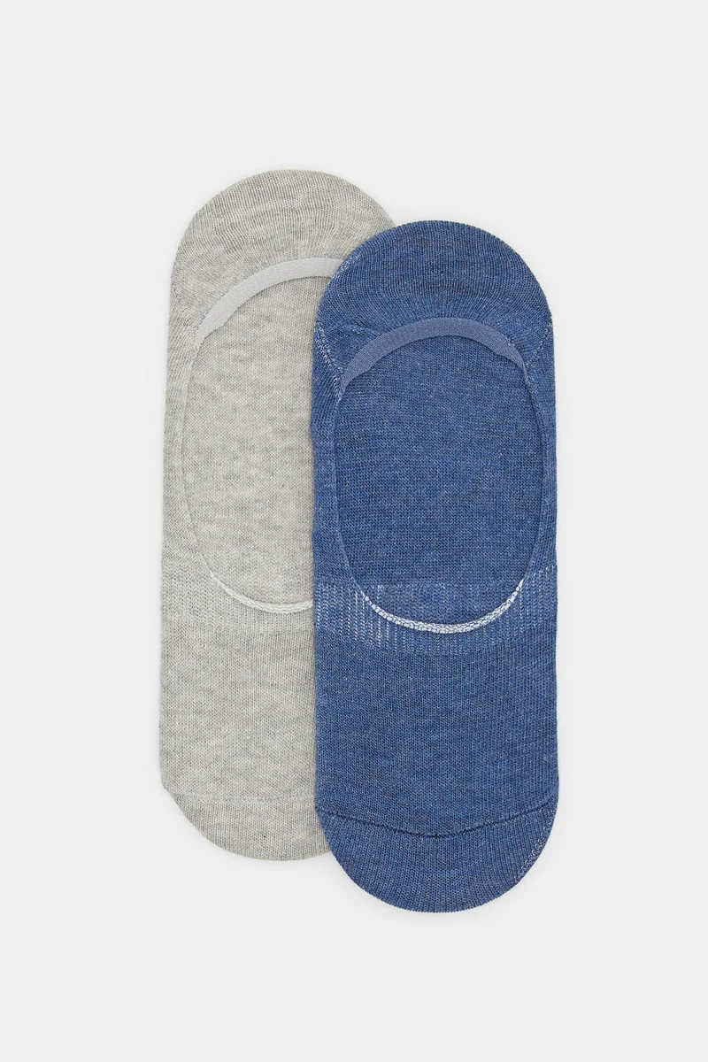 Redtag Senior Boys Blue And Grey Invisible Socks (2 Pairs)