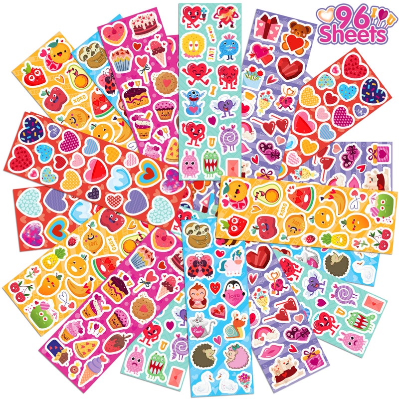 Linaye 1440Pcs Valentines Stickers For Kids  96 Sheets Cute Valentines Day Stickers Bulk For Valentines Cards Envelopes Crafts Happy Valentines Love Heart Stickers For Valentines Party Favors Supplies - Image 1