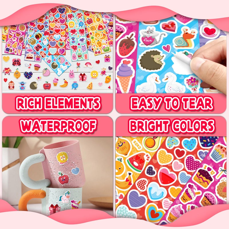 Linaye 1440Pcs Valentines Stickers For Kids  96 Sheets Cute Valentines Day Stickers Bulk For Valentines Cards Envelopes Crafts Happy Valentines Love Heart Stickers For Valentines Party Favors Supplies - Image 5