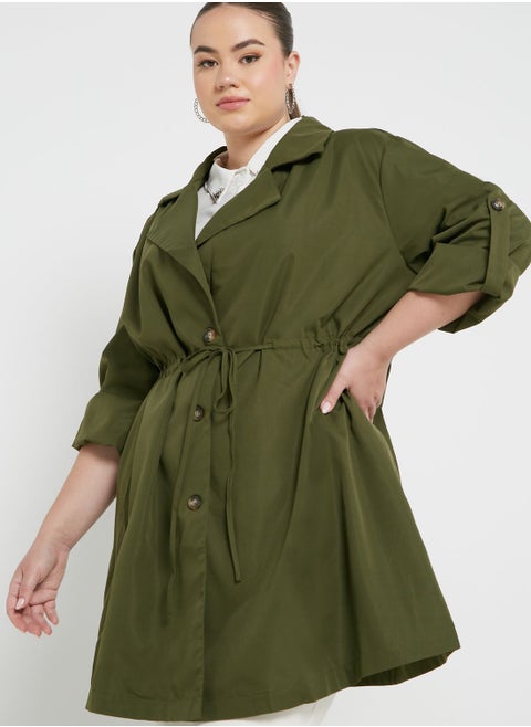 Drawstring Open Front Jacket