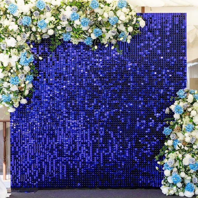 COKAOBE Blue Shimmer Wall Backdrop, 24PCS Square Sequin Shimmer Backdrop Panel, Photo Backdrops for Birthday, Anniversary, Wedding, Graduation & Bachelorette Party Decoration - Image 5