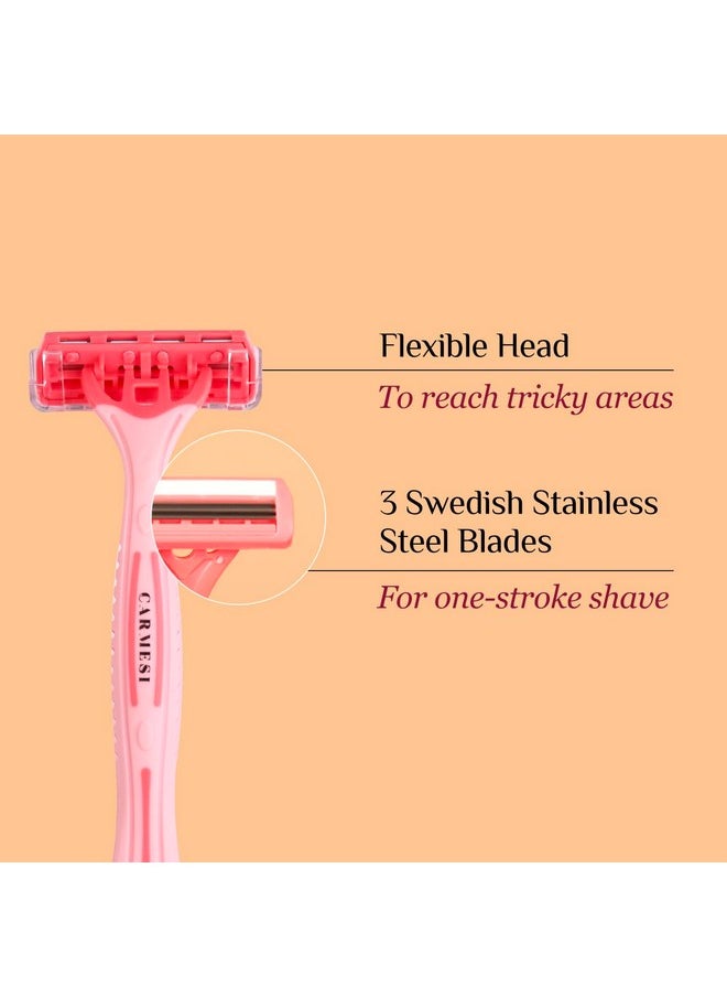 CARMESI - Disposable Body Razors For Women - Pack Of 5 | Aloe Vera & Vitamin E Moisture Strip For Smooth & Painless Hair Removal | Slip-Proof Rubber Grip | Safe, Hygienic & Economical - Image 1