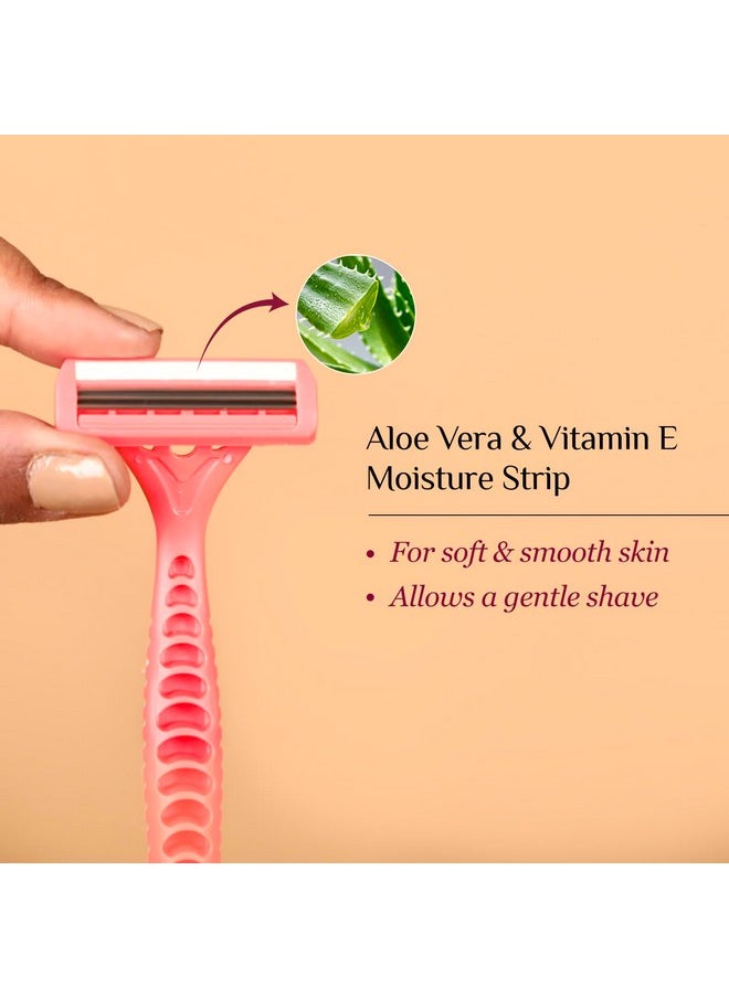 CARMESI - Disposable Body Razors For Women - Pack Of 5 | Aloe Vera & Vitamin E Moisture Strip For Smooth & Painless Hair Removal | Slip-Proof Rubber Grip | Safe, Hygienic & Economical - Image 1