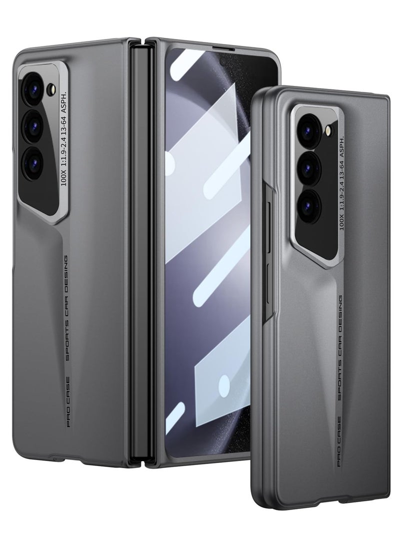 SYOSI Case Slim and Thin for Samsung Galaxy Z Fold 5 Matte PC Back Built in Screen Protector Ultra Thin Transparent Plating Crystal Front Glass All Inclusive Case Dimensional Blade Design Gray - Image 1
