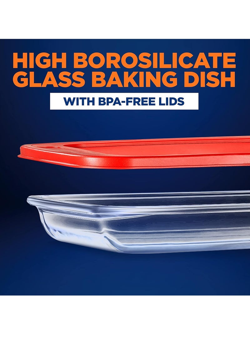 NutriChef - NutriChef 8-Piece Glass Bakeware Set - Glass Rectangular Baking Dishes with Red PE Lids, Ideal for Freezer-to-Oven Cooking, Casseroles, and Easy Food Storage, Stackable Design - Image 1
