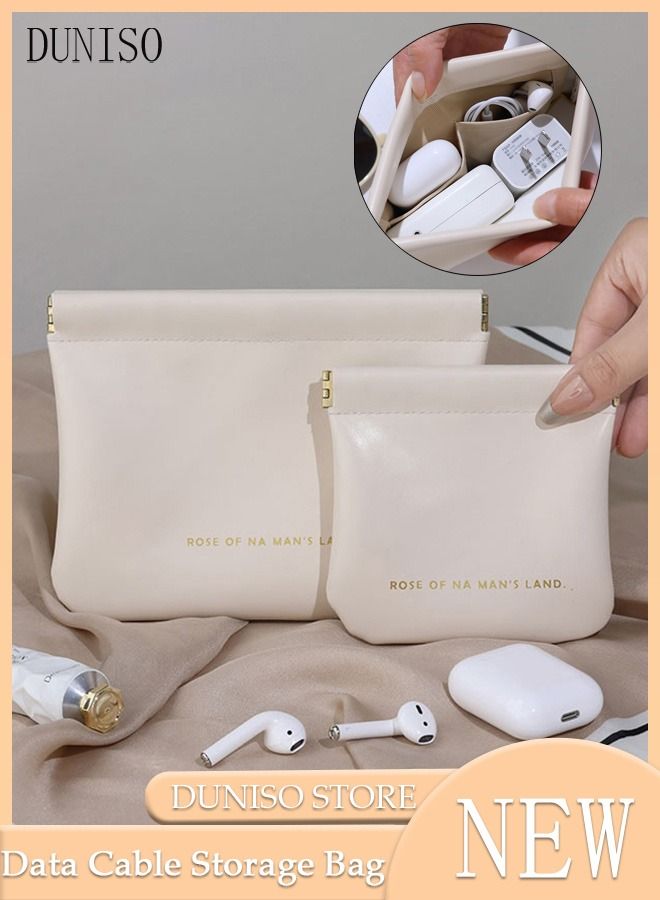 DUNISO Portable Digital Storage Bag Set Leather Data Cable Storage Bag Waterproof Electronic Organizer Pouch Bag for Data Cable Headphone Power Bank U Disk - Image 1