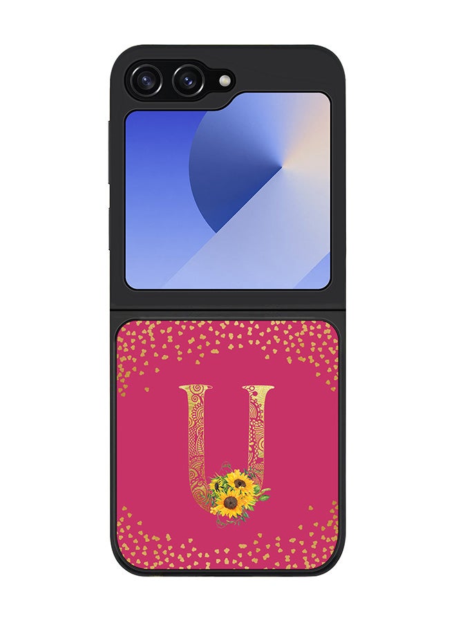 Stylizedd Rugged Black edge case for Samsung Galaxy Z Flip7 FE, Slim fit Case Cover - Custom Monogram Initial Letter Floral Pattern Alphabet - U ( Deep Pink Rose ) - Image 1
