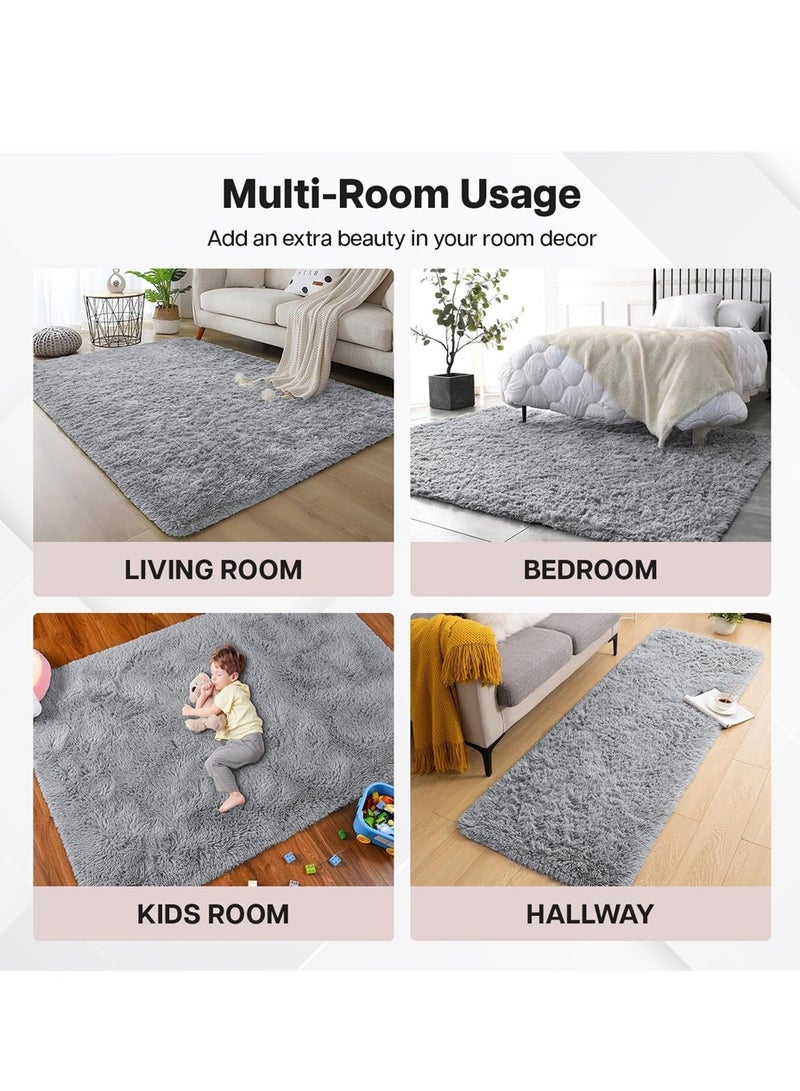 Ultra Soft Carpet, Fluffy Area Rug, Modern Home Decor Floor Nursery Mats, for Bedroom Living Room Kids Room Indoor Home Decorative Carpet (Grey, 150 x 200 cm) - Image 3