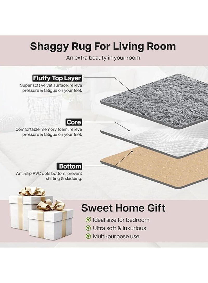 Ultra Soft Carpet, Fluffy Area Rug, Modern Home Decor Floor Nursery Mats, for Bedroom Living Room Kids Room Indoor Home Decorative Carpet (Grey, 150 x 200 cm) - Image 5