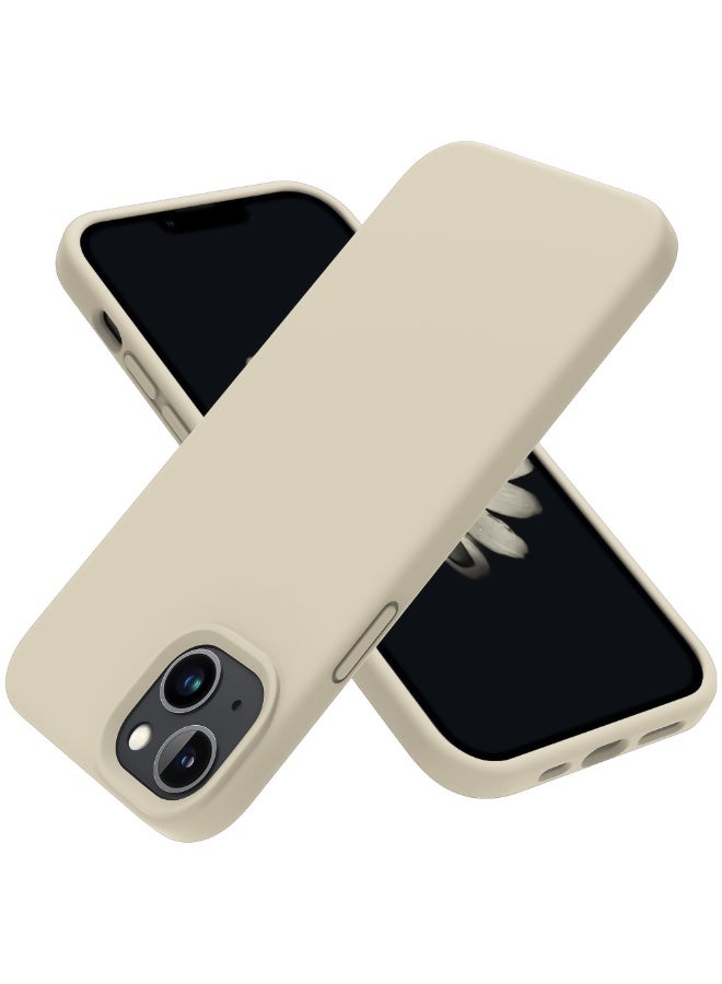 Compatible with iPhone 14 Plus/15 Plus Case 6.7 Inch Slim Liquid Silicone 4 Layers Soft Gel Rubber Shockproof Protective Phone Case with Anti Scratch Microfiber Lining (Beige) - Image 1