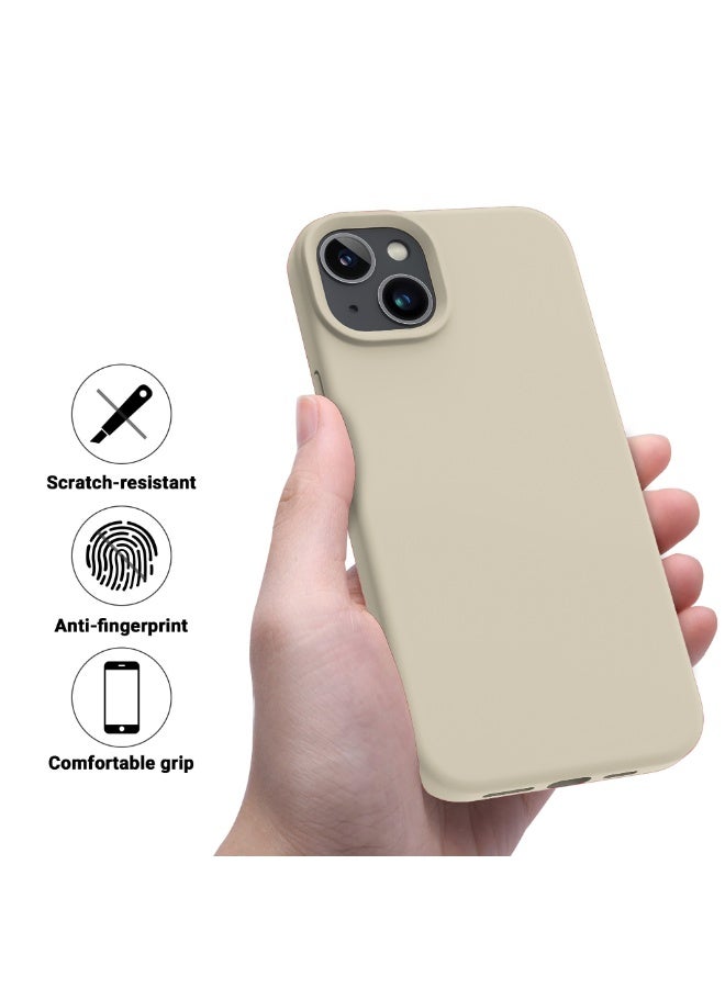 Compatible with iPhone 14 Plus/15 Plus Case 6.7 Inch Slim Liquid Silicone 4 Layers Soft Gel Rubber Shockproof Protective Phone Case with Anti Scratch Microfiber Lining (Beige) - Image 4