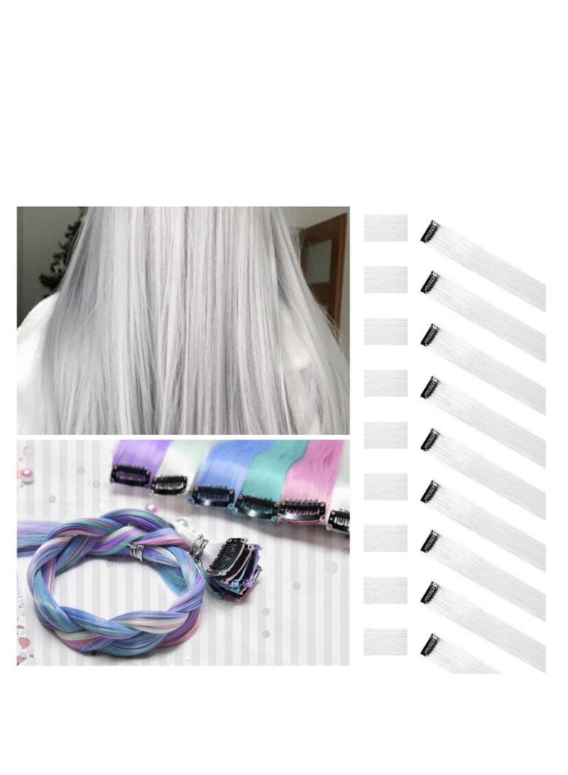 كاست ويف 10 قطع من وصلات الشعر الأبيض، وصلات شعر مستقيمة مقاس 22 بوصة، مشبك للشعر المستعار، قطع شعر مستقيمة، مشبك للحفلات التنكرية للفتيات والنساء - Image 2